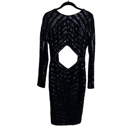 House of CB Mini Dress Black Sequin Long Sleeve Backless Cut out Front - Picture 10 of 10